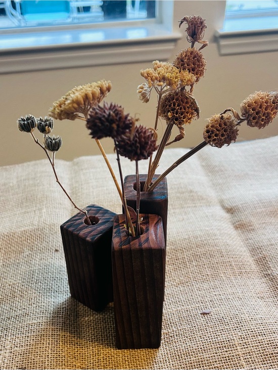 Other - Handcrafted Dark Brown Wooden Bud Vase Trio - Rustic Home Accents